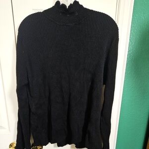 Nine & Company vintage ruffle collar/sleeve Black Ribbed Turtleneck Sweater